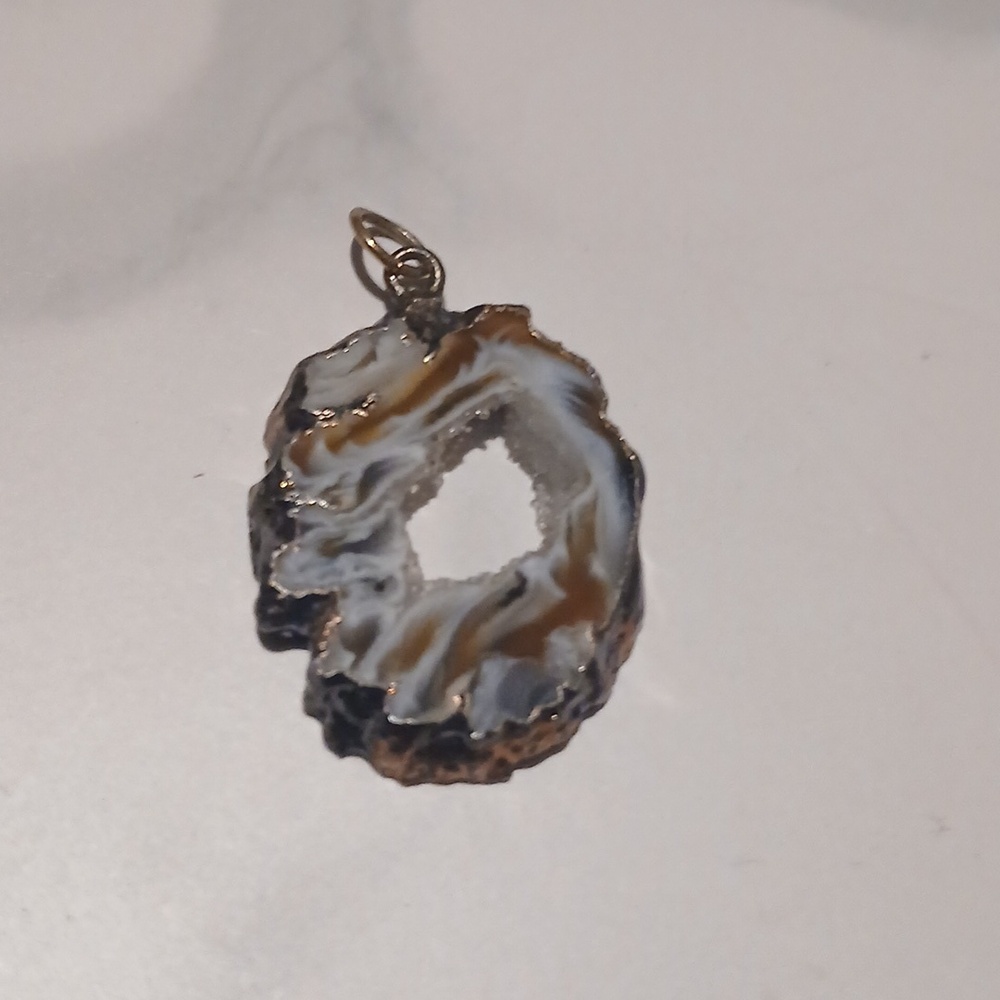 Slice Geode Crystal Agate? Shimmery Dipped In Dark Silver 1.5"